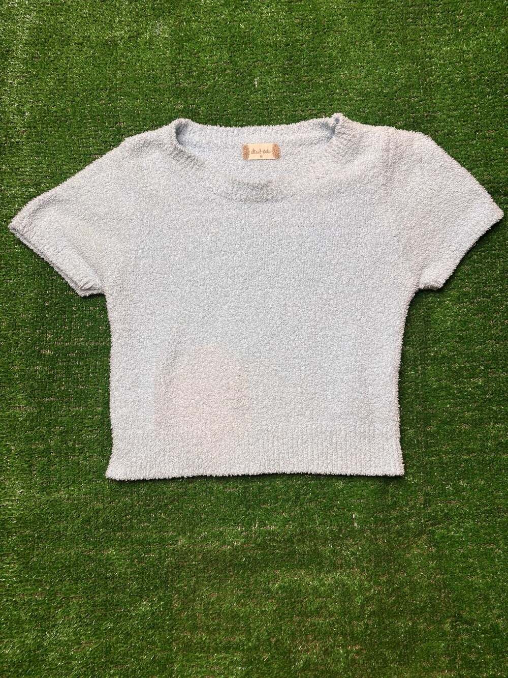 Altar'd State Light Blue Fuzzy Knit Short Sleeve Crop Top Sweater Medium